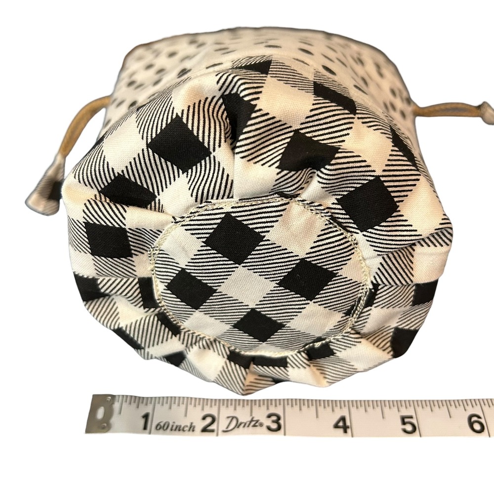 Black White Polka Dot Buffalo Plaid Handmade Drawstring Pouch Bucket Bag NEW - Picture 7 of 7